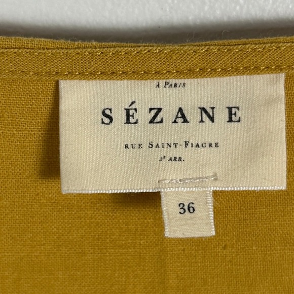 Sezane Linen Marianna Dress Curry Golden Yellow Belted Womens Sz 36 French US 34 - Picture 4 of 16
